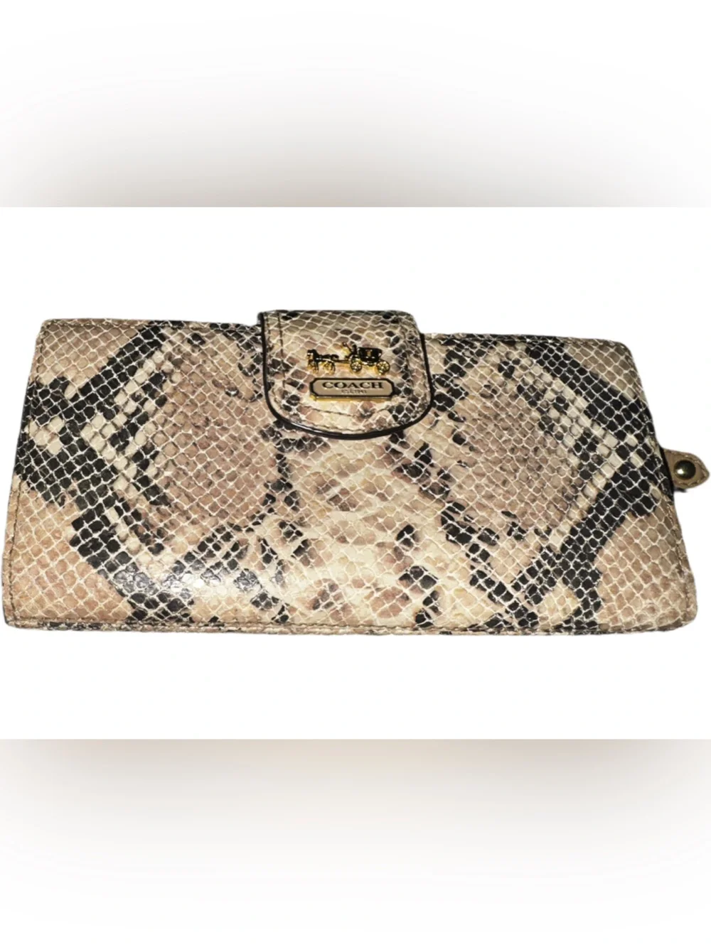 Coach Python Print Tan & Black Snakeskin-Print 7x4 Wallet